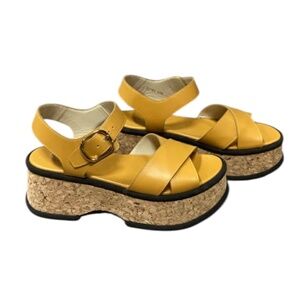 NEW! HOMERS Womens Camel Leather Cork Wedge Sandals 39.5/US 9.5 Retail $453